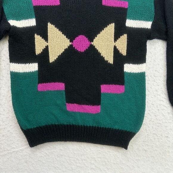 Vintage Worthington Sweater Womens Medium M Black Green Pink Geometric Pullover - Picture 4 of 12